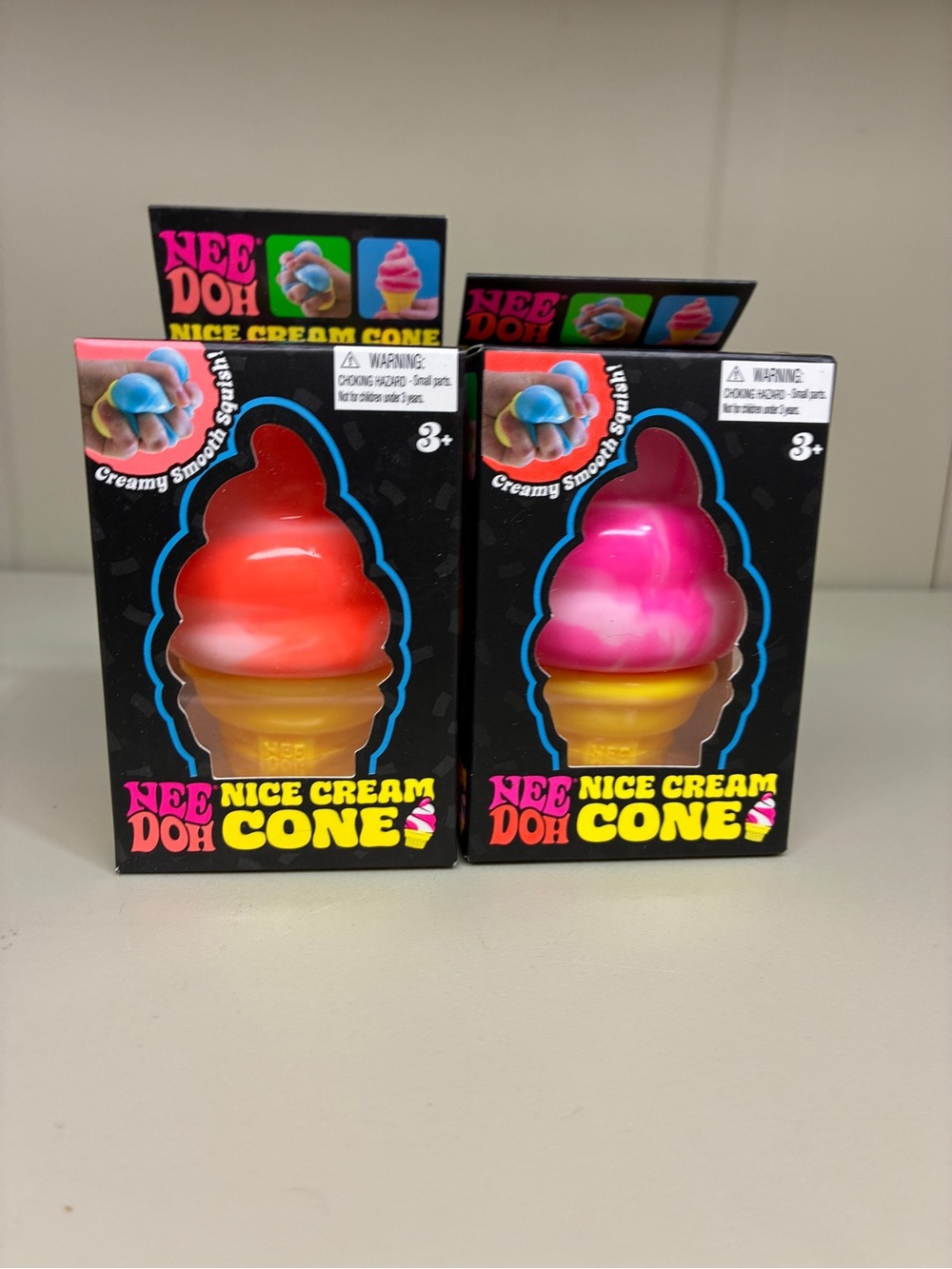 🍦LOT OF 2 NeeDoh Nice Cream Cone Ice Cream Squishy Bundle Nee Doh Orange & Pink🍨